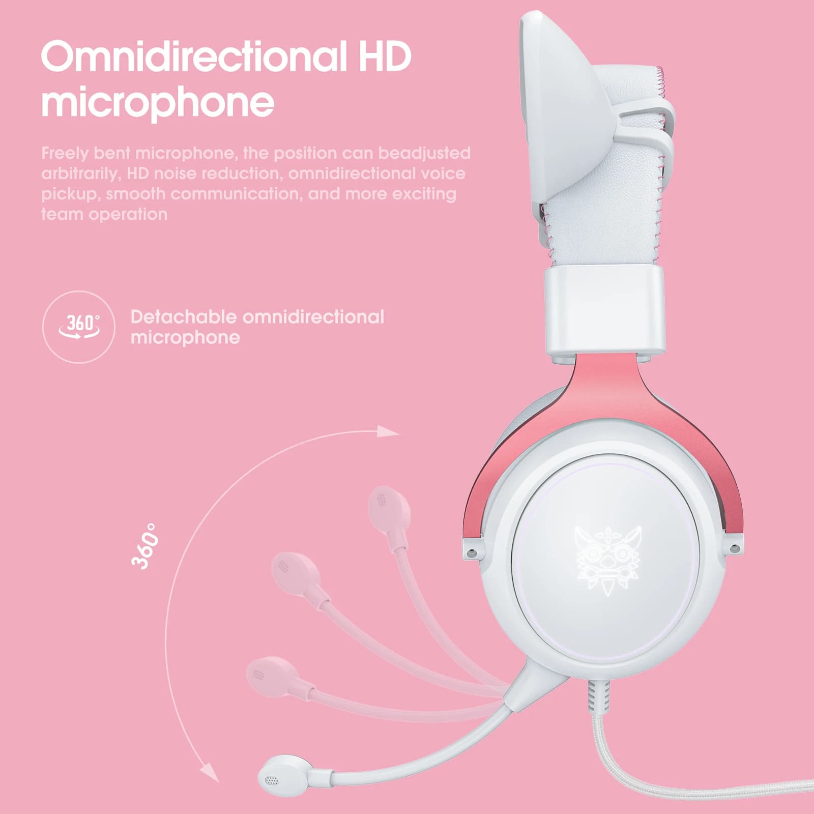 Onikuma casque de jeu professionnel avec lumière RGB casque oreilles de chat rose écouteurs portable