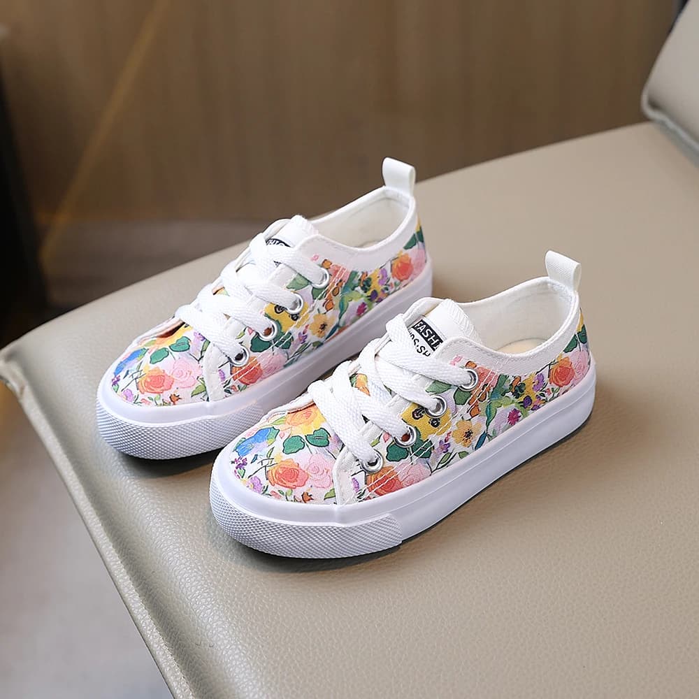 COMFY KIDS – chaussures basses en toile pour filles de 3 à 12 ans, imprimé Floral, Style frais, tiss