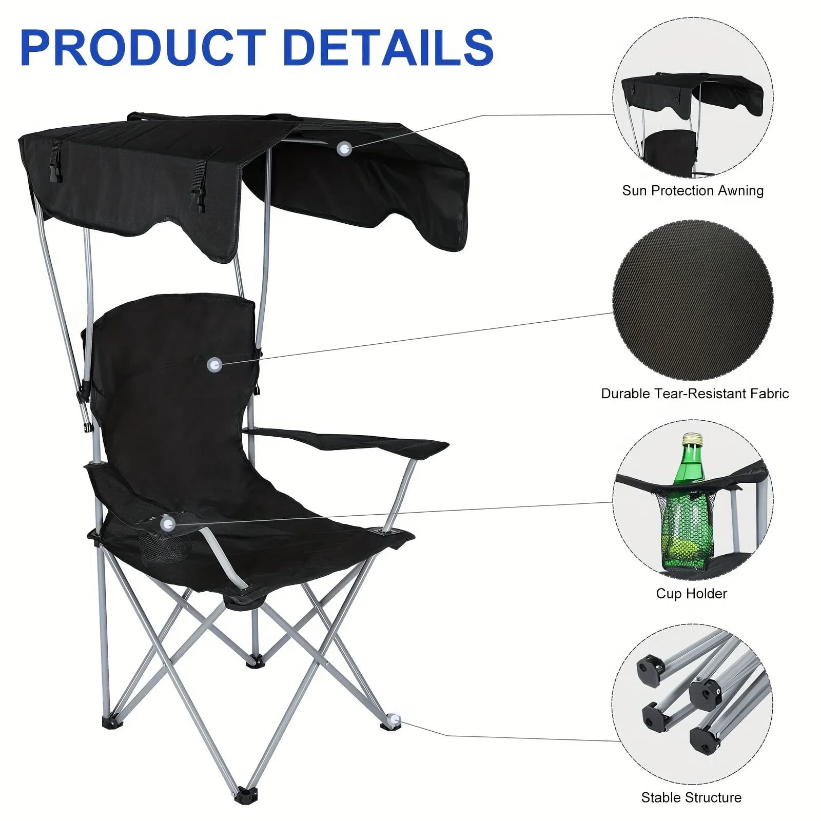Chaise longue à baldaquin avec parasol pour le camping, la randonnée, les voyages et autres événemen