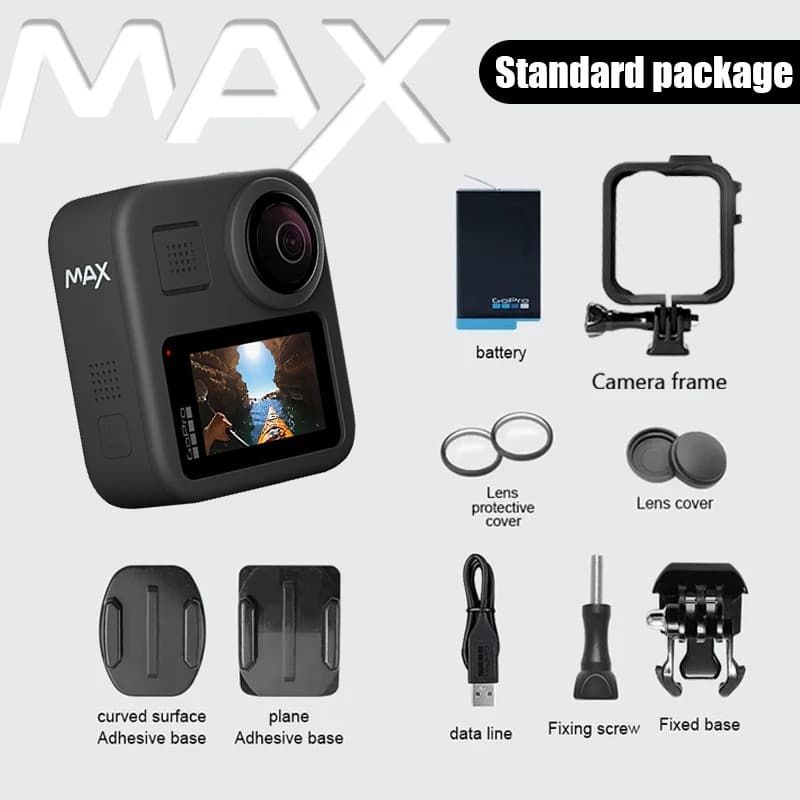 Caméra d'action GoPro MAX 360 avec écran tactile, vidéo sphérique 5.6K30 HD, photos 360° 16.6MP, dif
