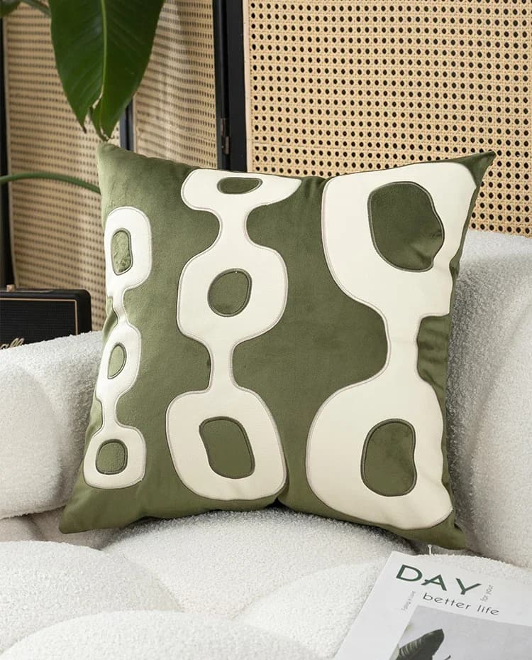Juste de coussin de luxe avec patchwork de lumière verte, taie d'oreiller brodée, housses de coussin