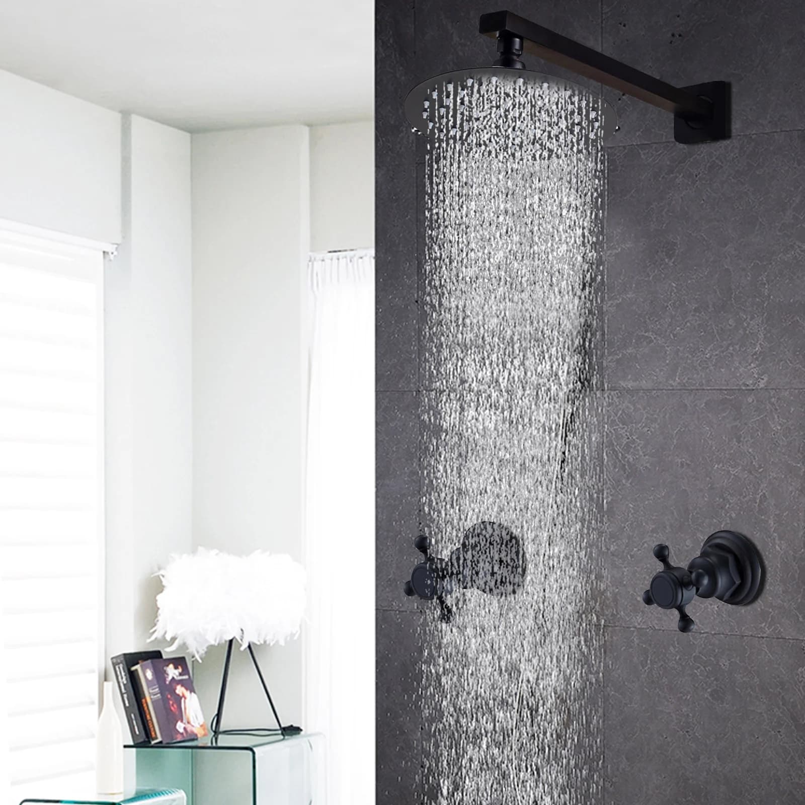 HOShower-Pommeau de douche à effet pluie noir avec assujetde centre commercial