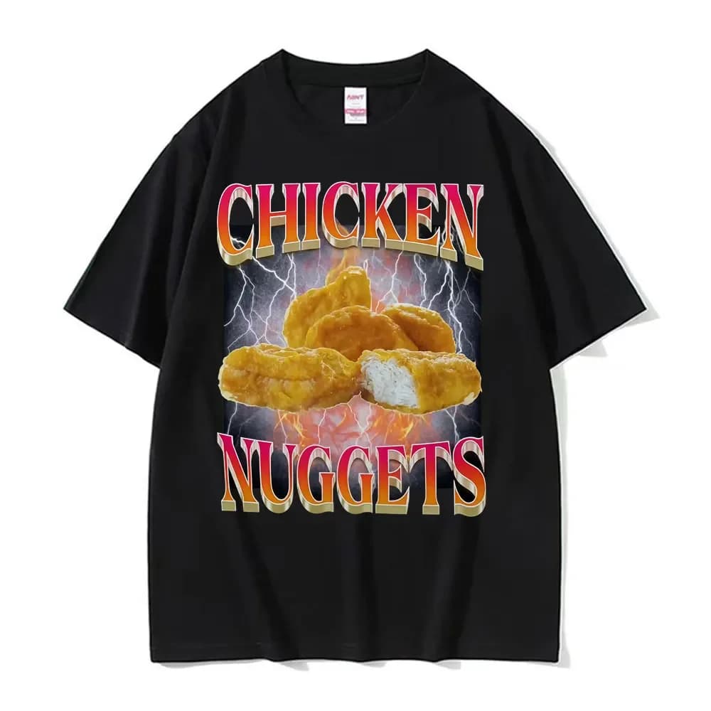 Drôle pépites de poulet Style Vintage Meme graphique T-shirt femmes Hip Hop gothique surdimensionné 