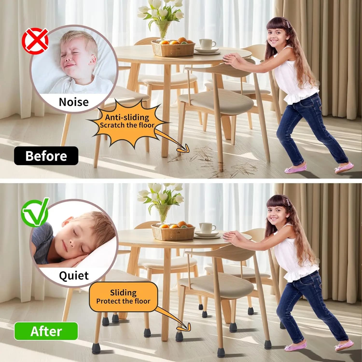 Protecteur de sol pour pieds de chaise, 8 pièces, couvre-pied en feutre diagonale avec coussinets en