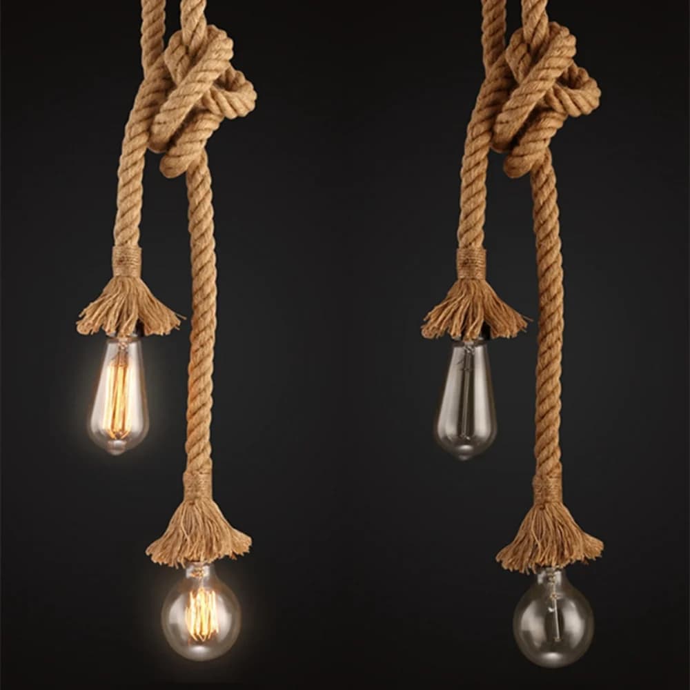 Lampe Suspendue Edison Vintage avec Corde de Chanvre de 1/2/3/4m de Long, Rétro, Loft, Tête Unique, 