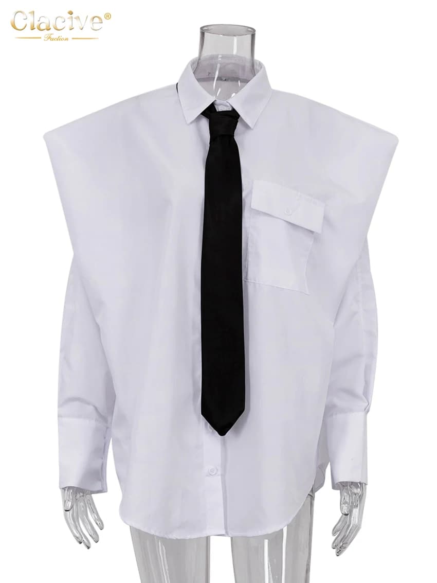 ClacMarkets-Chemisier Blanc à Manches sulfpour Femme, Streetwear, Élégant, Chic, avec Poche, à la Mo