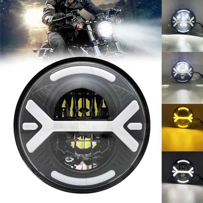Phare LED noir de 5,75 pouces 5 3/4 "led DRL 40W phares de moto pour Harley Sportster 883 XL883 FXCW