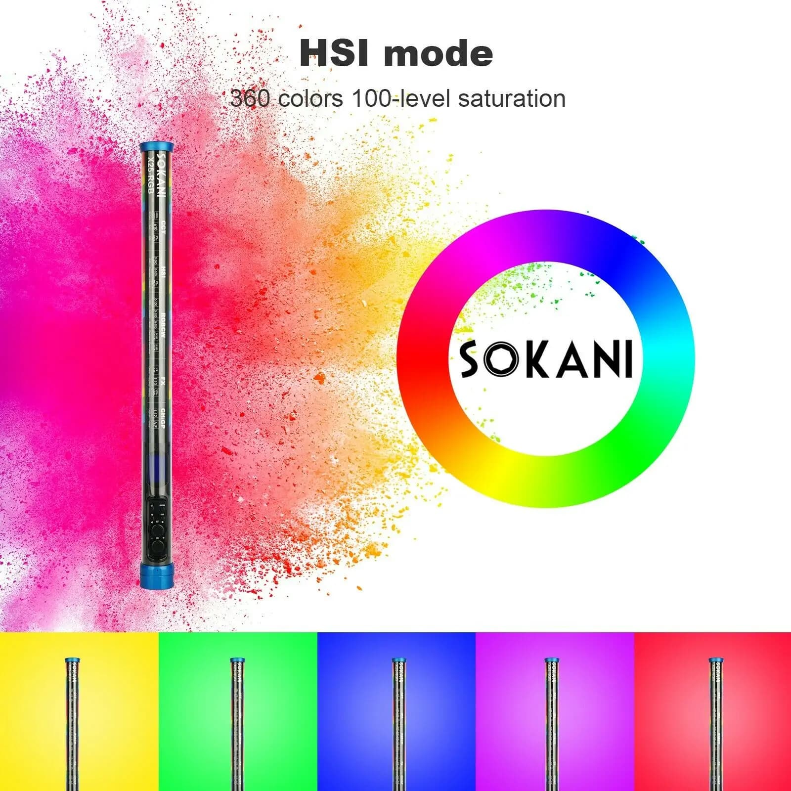 Sokani X25 RGB Bâton de baguette de tube de détermination de lumière vidéo LED RVB, éclairage de pho
