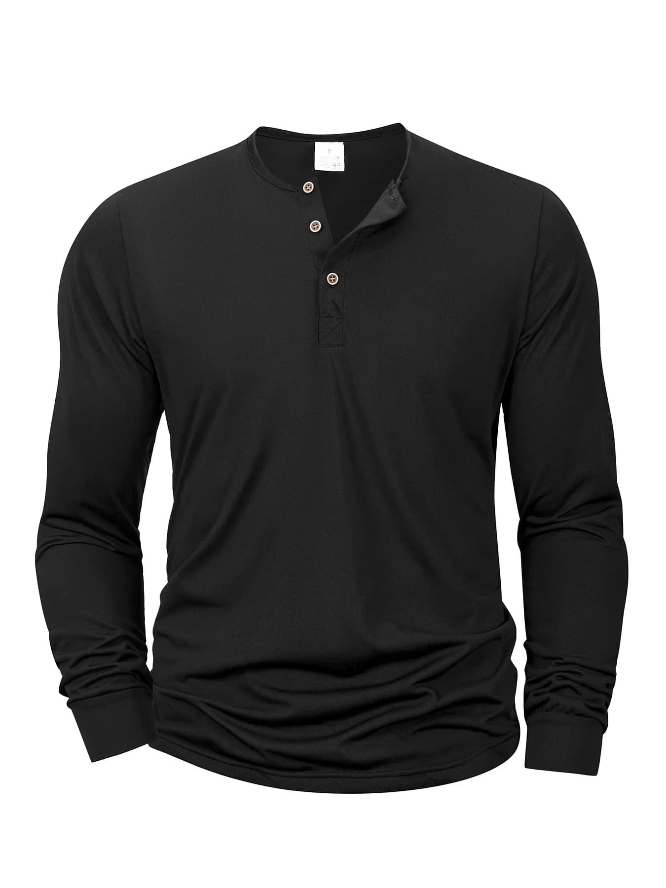 Nouveaux hommes Henley T-shirts à manches longues basique décontracté col de bande T-shirts conforta
