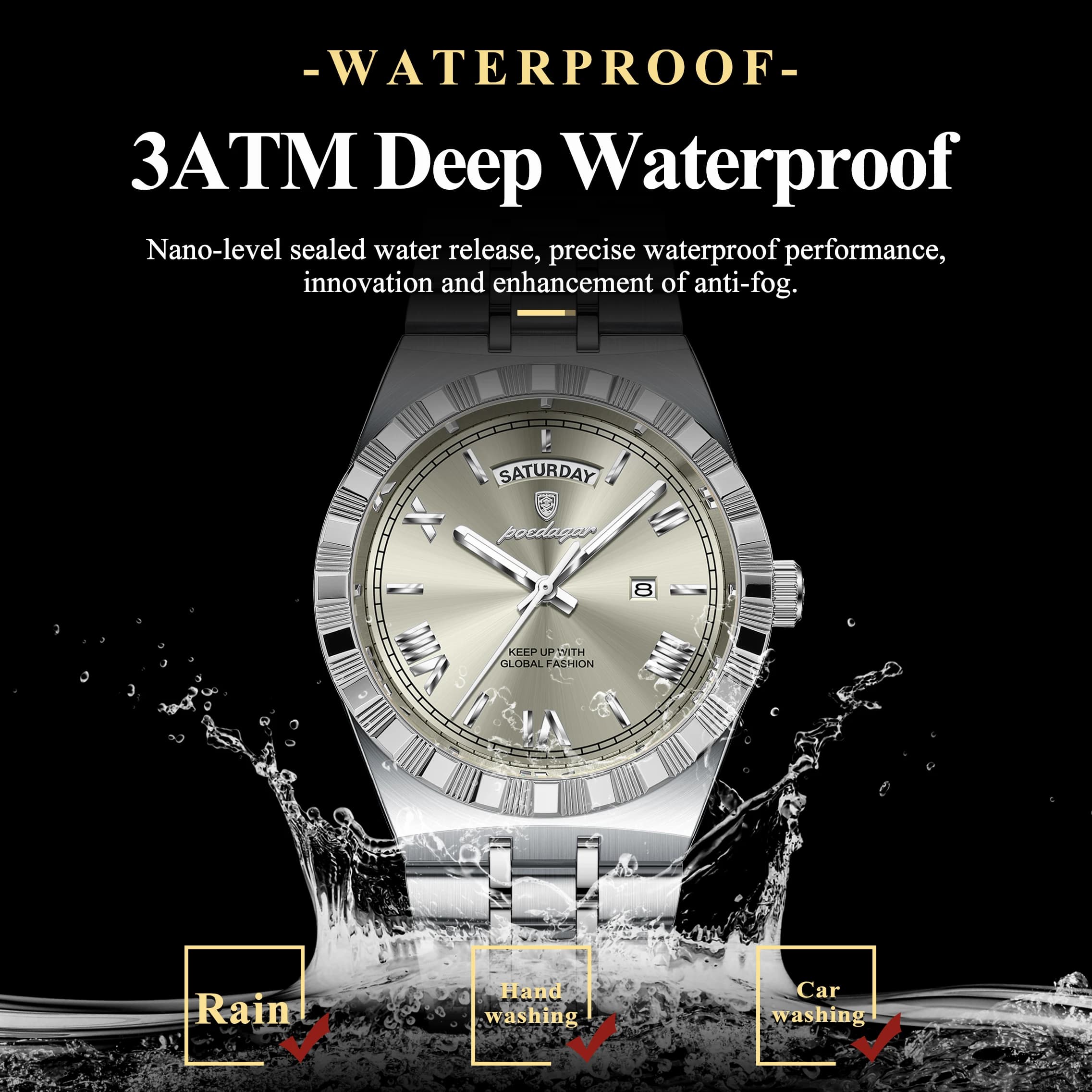 POEDAGAR luxe homme d'affaires montre semaine Date étanche montres lumineuses pour hommes en acier i