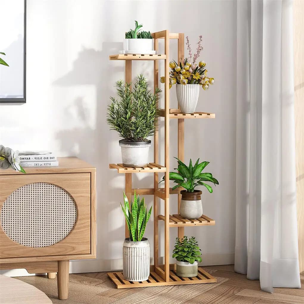 Présentoir de fleurs d'angle pour plantes en bambou, 5/6 niveaux de haut, pour intérieur et extérieu
