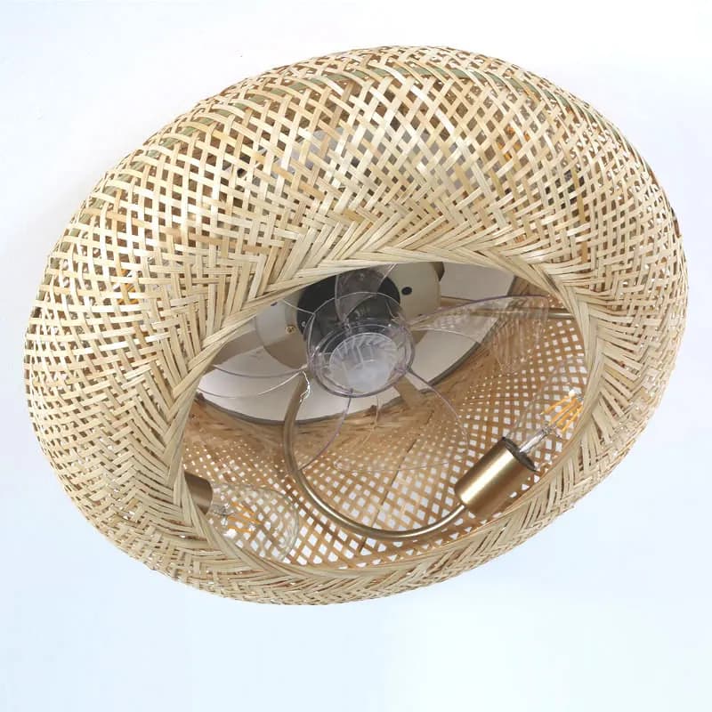 Ventilateur de plafond en bambou avec lumières, télécommande, lampe de décoration de chambre à couch