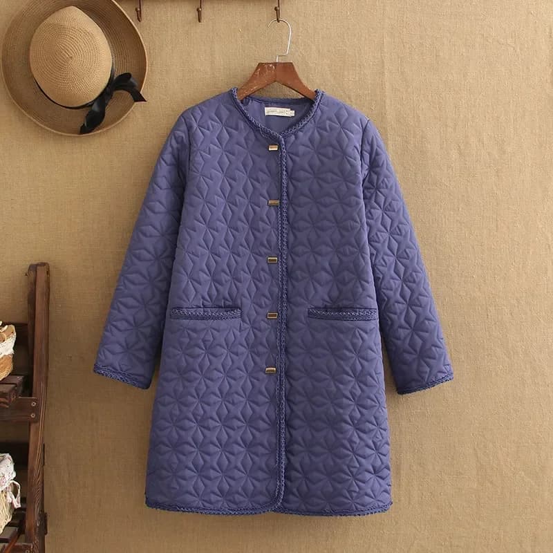 Manteau rembourré en coton mi-long pour femme, bouton simple, bouton NucleoSquare, poche chaude, doc
