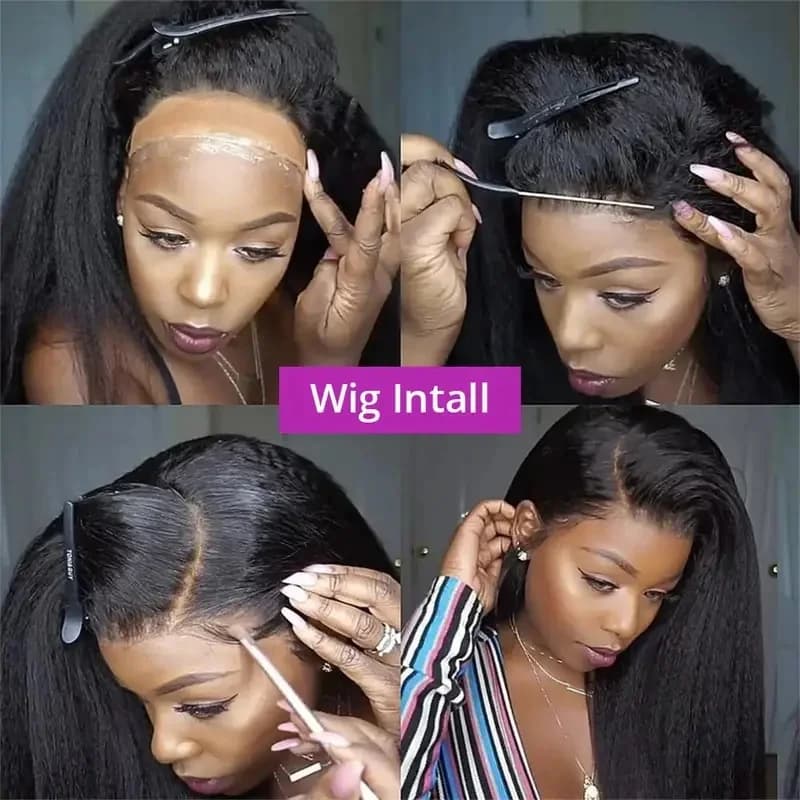 Perruque Lafino à sangle invisible HD 360 Lace Front, cheveux humains raides crépus, densité 250, pr