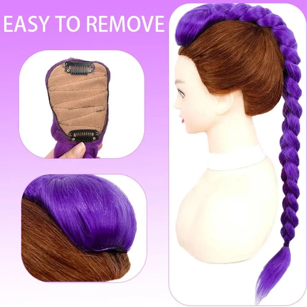 Extensions de queue de cheval tressées violettes de 66cm pour enfants, tresses longues violettes, co
