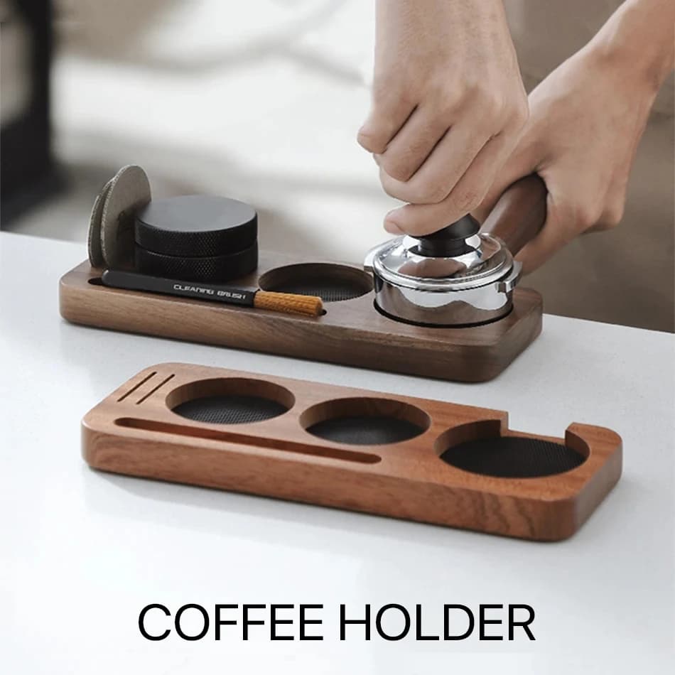 Support de Tamper et Porte-Filtre en Bois de Noyer pour Accessoires d'Espresso 51MM 54MM 58MM – Stat