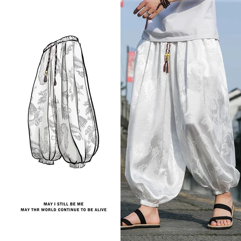 FGKKS 2023 pantalons de marque d'extérieur pour hommes Lce soie Dragon fleur foncée lâche Bloomers h