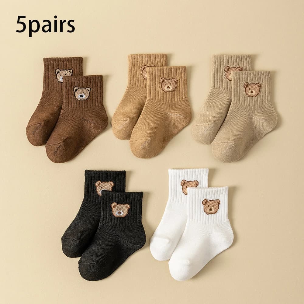 5 paires de chaussettes pour bébé, douces, confortables, respirantes, toutes saisons, motif d'ours d