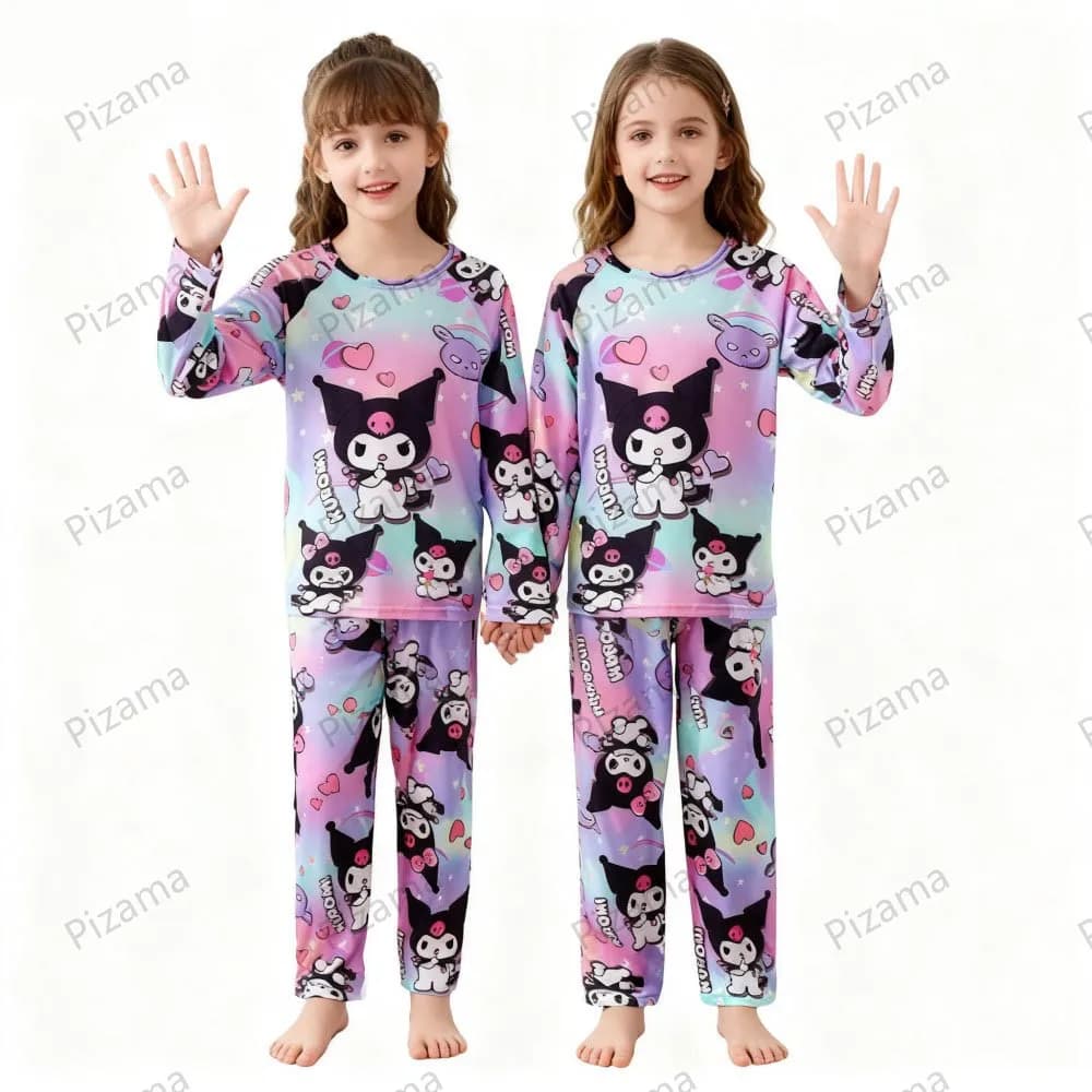 Ensembles de pyjamas pour filles Sanrio, manches longues, doux, pyjamas Hello Kitty, pyjamas pour en