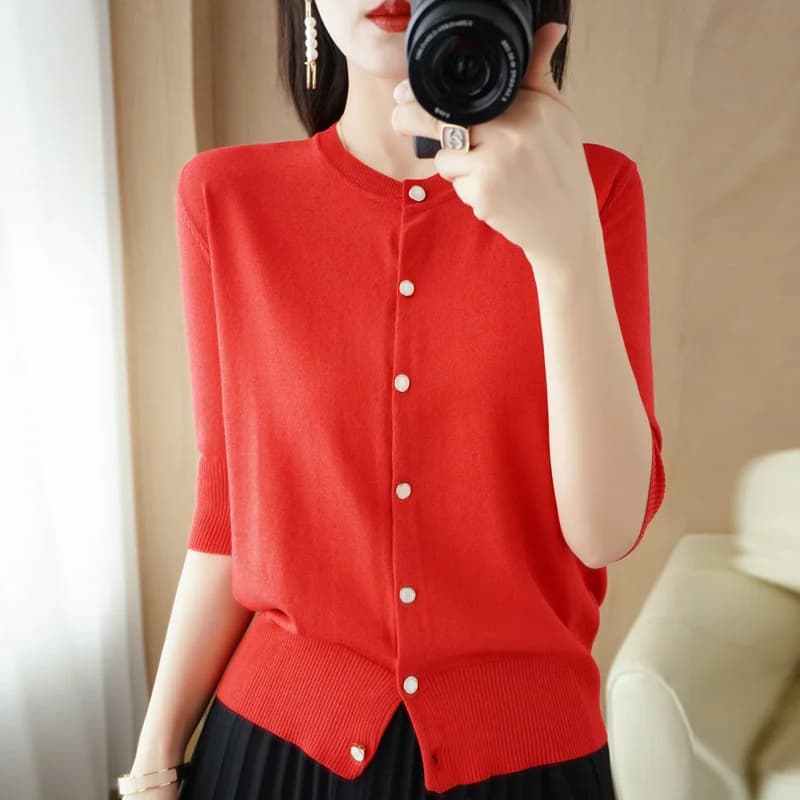 Pull Cool en Rayonne à Col Rond pour Femme, Cardigan Trois Quarts Décontracté, à la Mode, avec des D