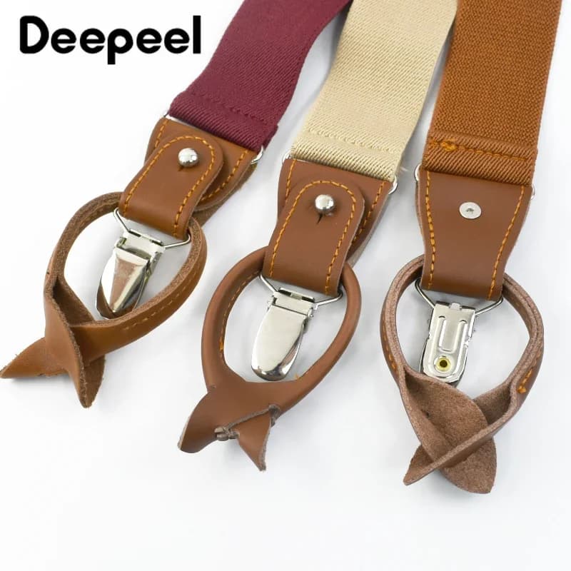 Deepeel 3.5*125 cm hommes adultes bretelles 6 Clips ajuster sangle élastique bouton bretelles décont