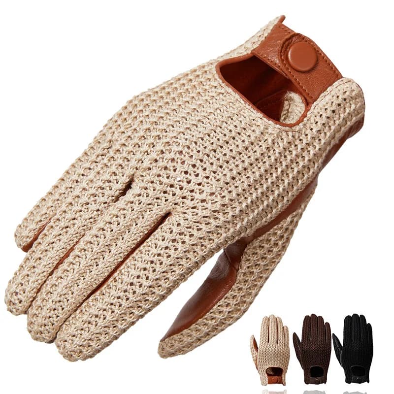 Gants courts classiques en cuir véritable pour hommes, rétro, sans doublure, tricotés, pour sport, é