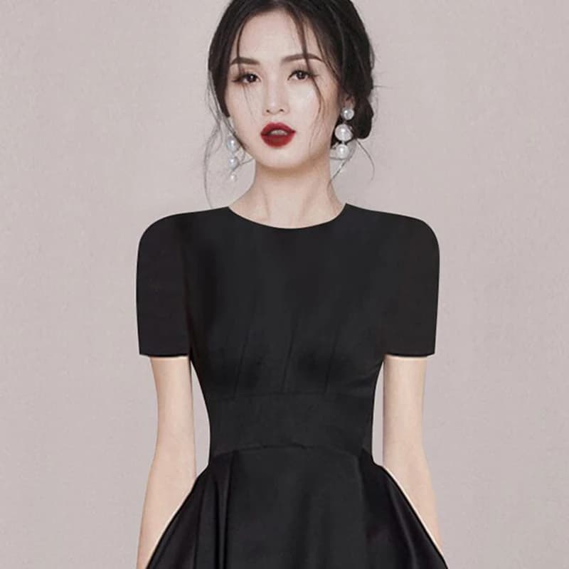 Robe de Rhnoire élégante pour femmes, col rond, manches courtes, taille fine, bureau pour dames, rob