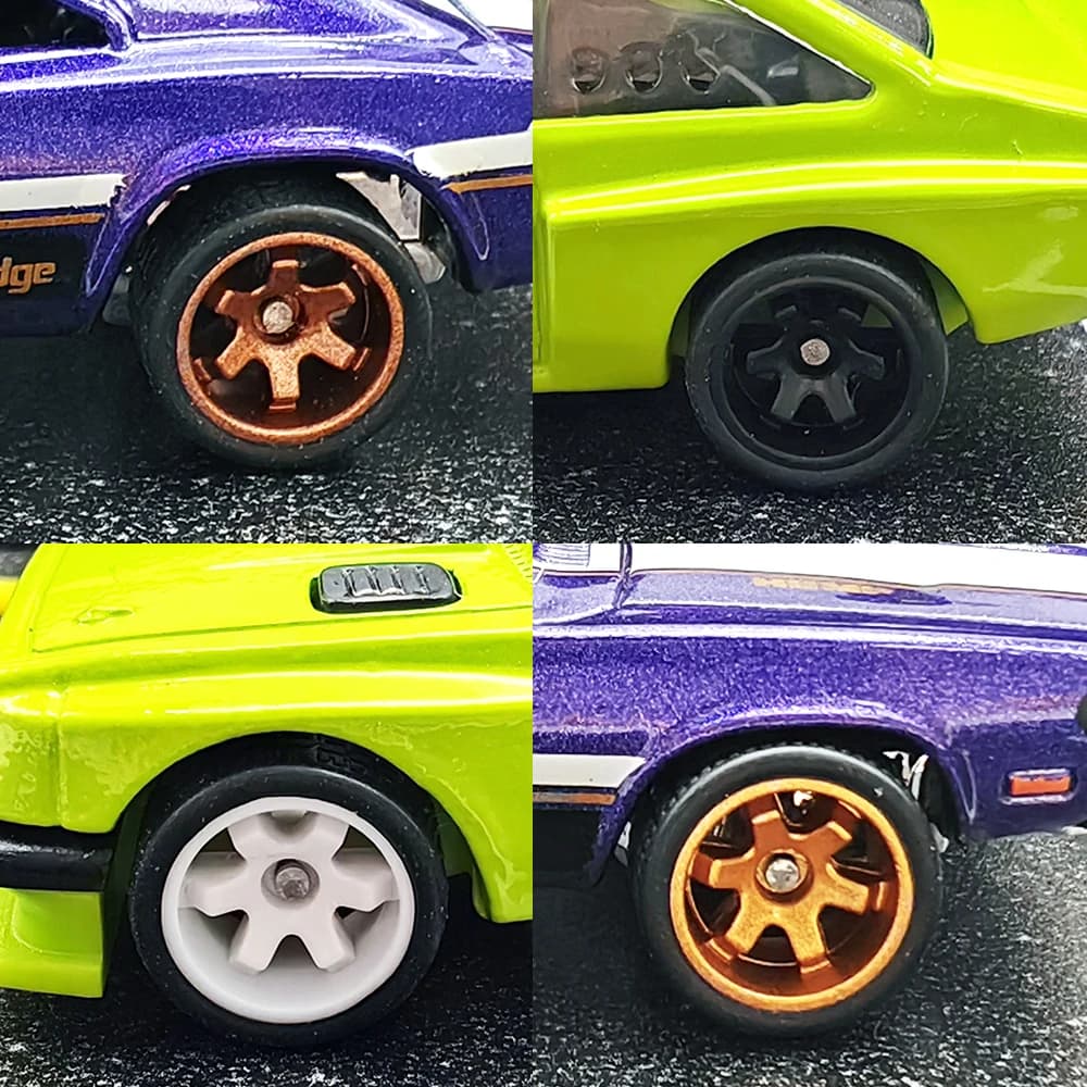 Roues 1/64 avec pneus fixes en caoutchouc noir, Six rayons pour modèle de jouet, voitures moulées so