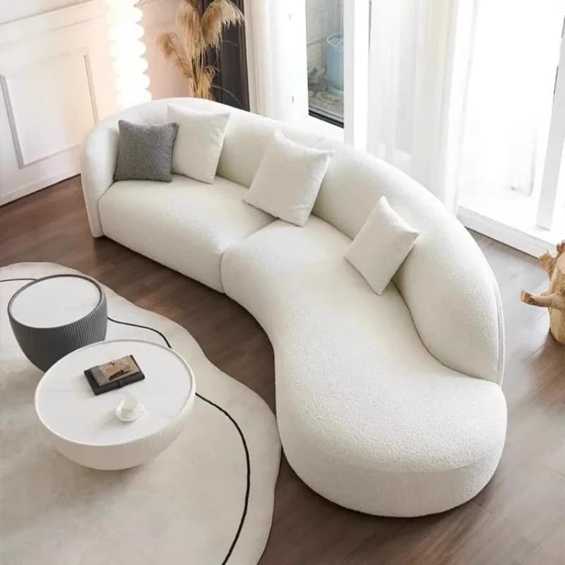 Canapé incurvé en tissu lune pour salon, moderne, en laine d'agneau réduite, de forme spéciale