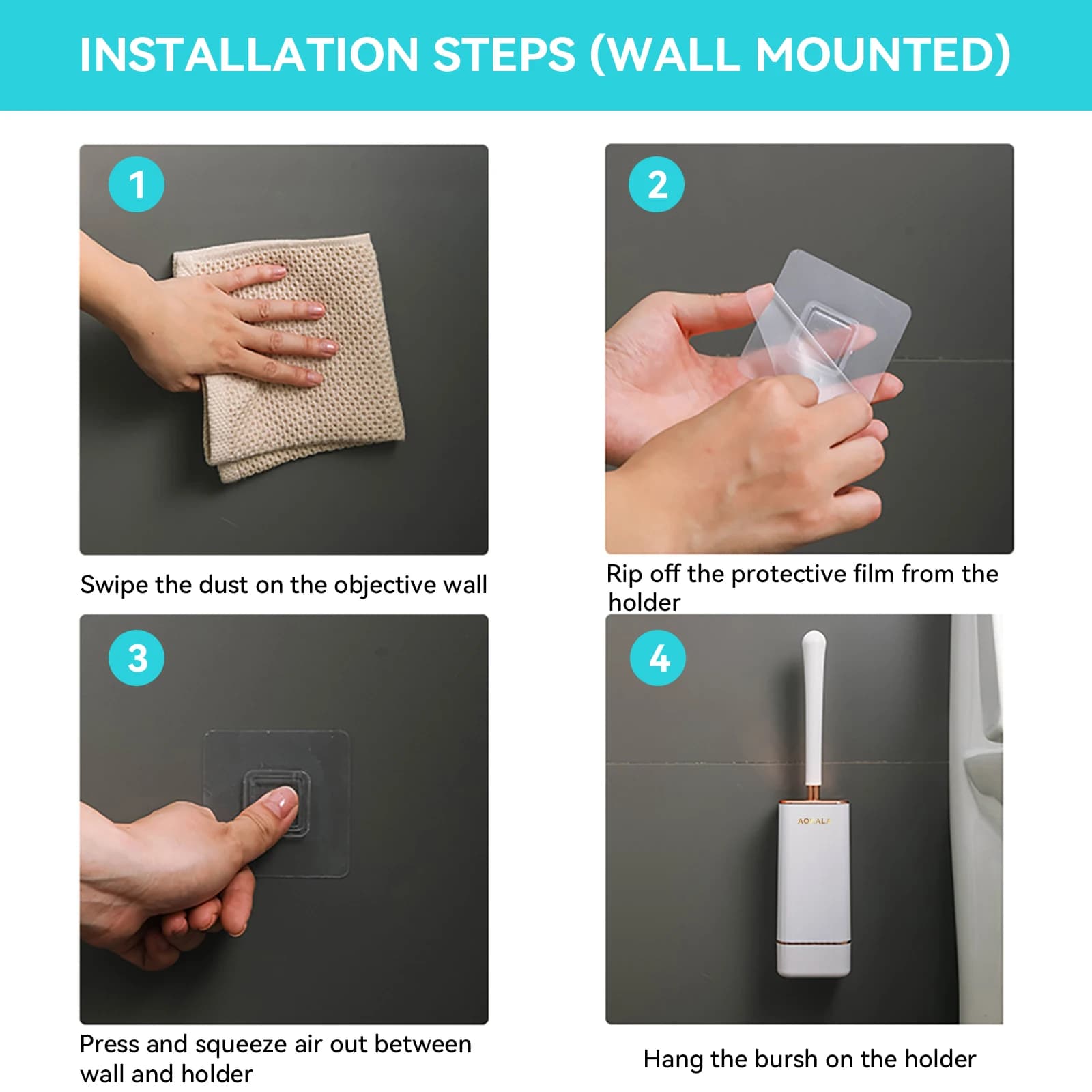 Aokala Brosse de Toilette et Support en Silicone, Ensemble de Cuvette, Manche Long, Livres Profonds 