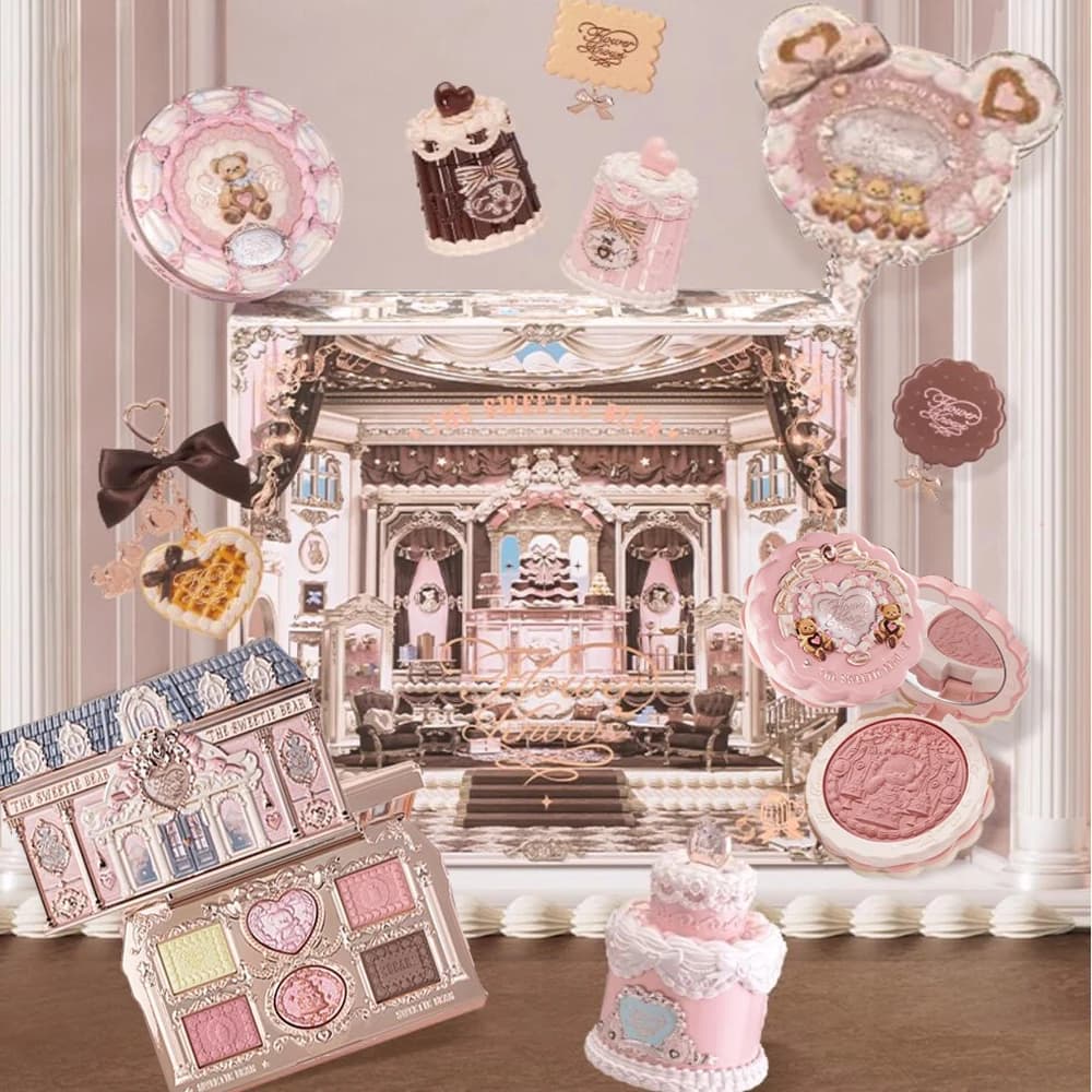 Flower Knows SWEETIE BEAR Boîte de maquillage coffret cadeau tout en un parfum miroitant ombre à pau