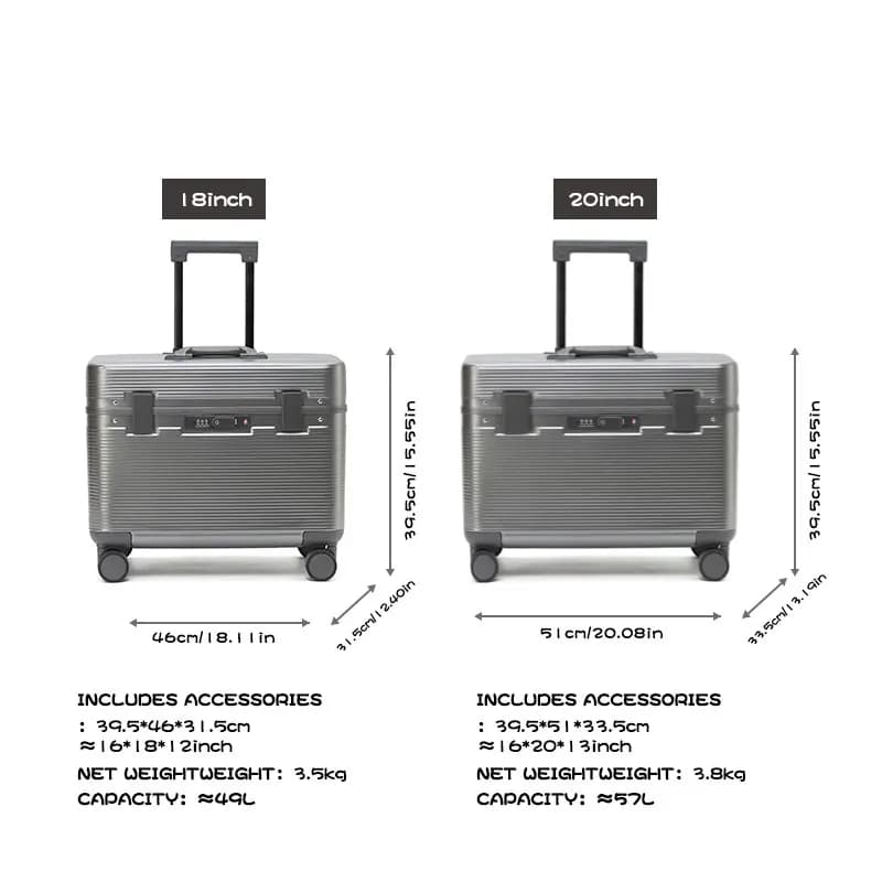 Valise à cadre en alliage d'aluminium, valise à roulettes portable ABS à ouverture supérieure, roues
