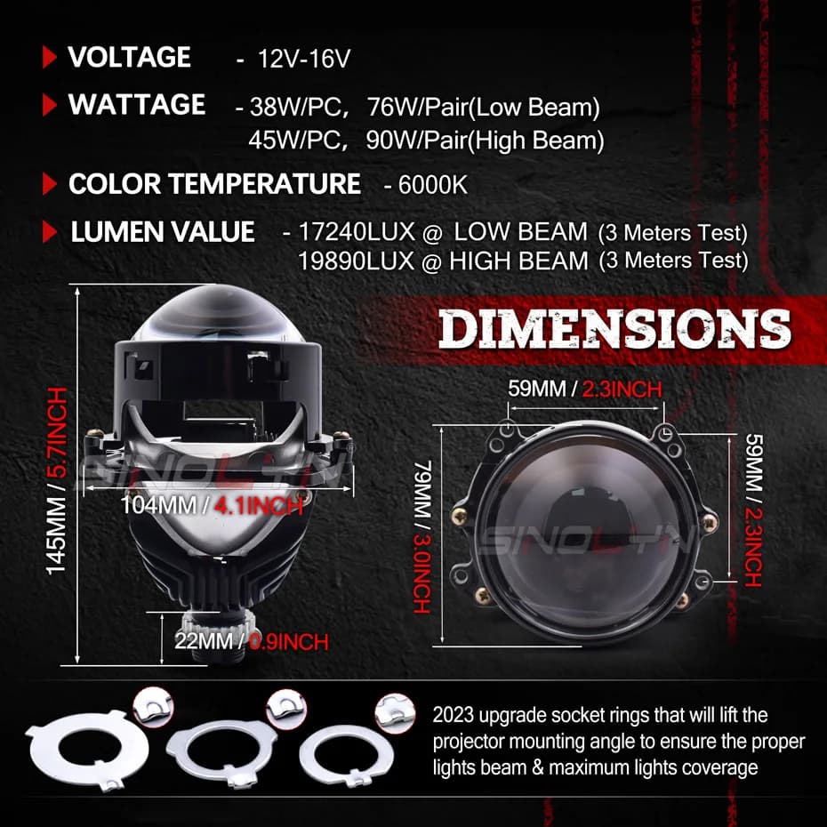 Sinolyn-Projecteur de lumière de sauna pour Hella, accessoires de voiture, yeux d'ange, lentilles Bi