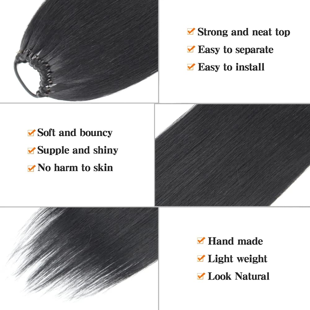 Extensions de queue de cheval synthétiques noires tressées naturelles, postiche longue et lisse avec