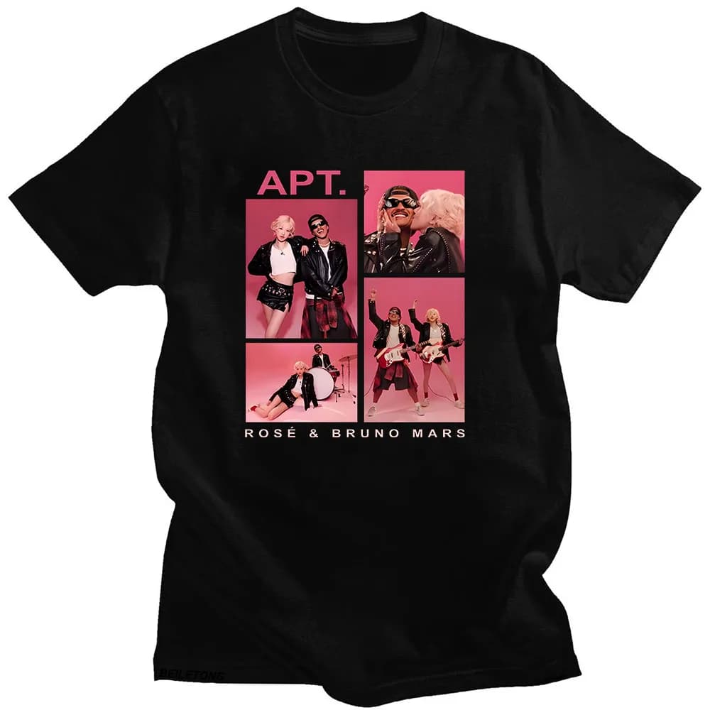 APT ROSÉ & Bruno Mars T-Shirt unisexe Couple Harajuku esthétique T-shirt à manches courtes col rond 