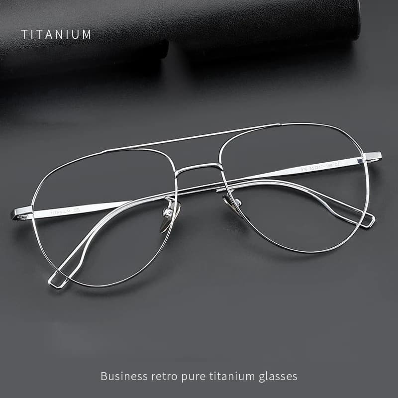 Mode rétro pilote Double pont lunettes Ultra léger pur titane lunettes optique montures de Prescript