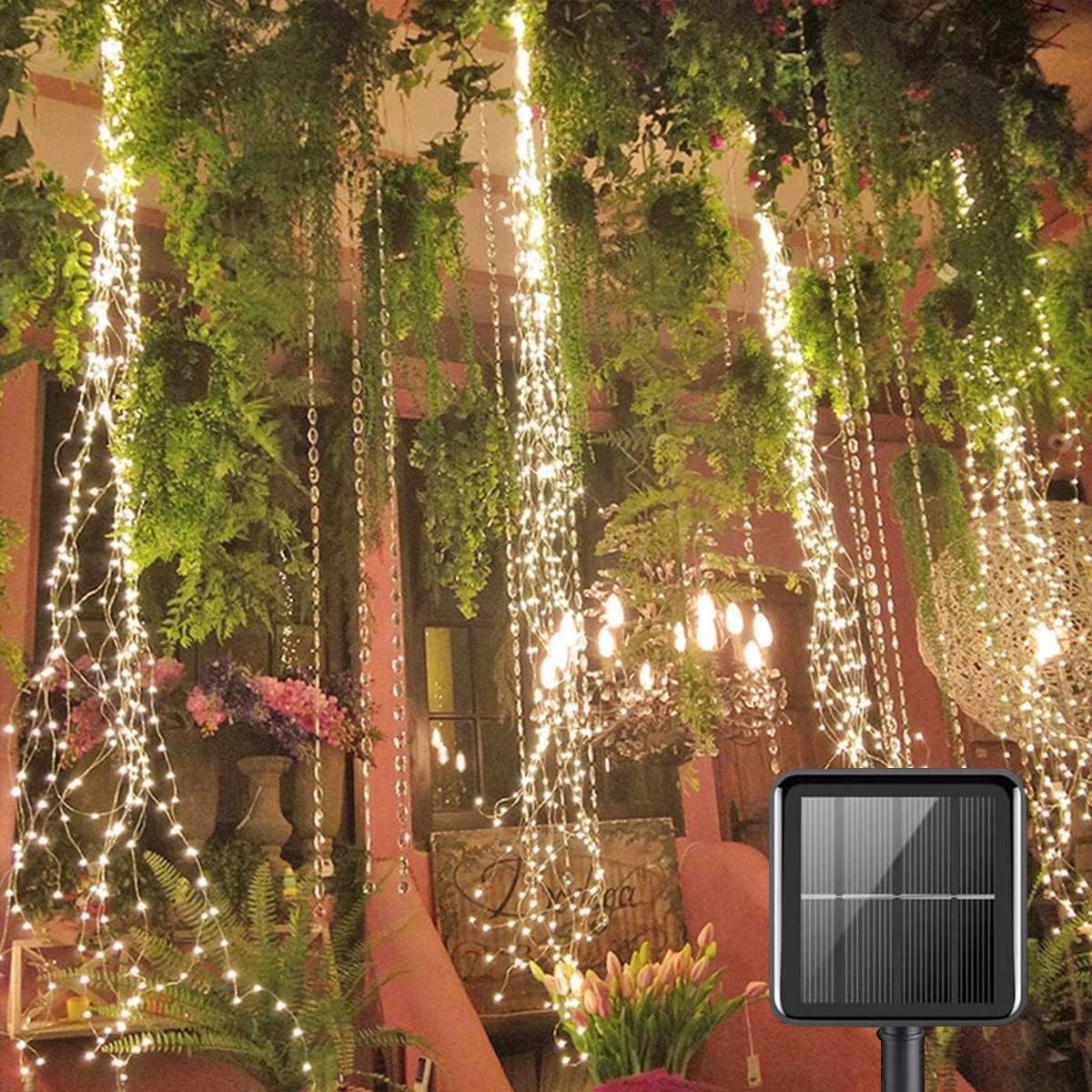 1 paquet de guirlandes lumineuses à énergie solaire 200 LED cascade lumières étanche vigne chaîne fé