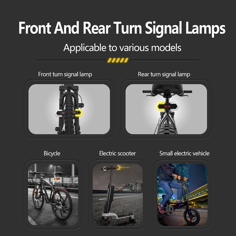 Feu de vélo LED avec télécommande sans fil, clignotant, klaxon, feu arrière, lampe d'avertissement, 