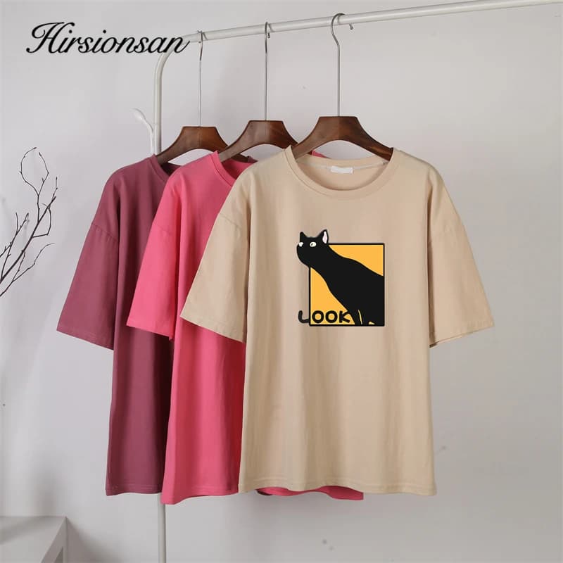 Hirsionsan – t-shirt imprimé dessin animé pour femmes, 2023 coton, Kawaii, vêtements grande taille, 