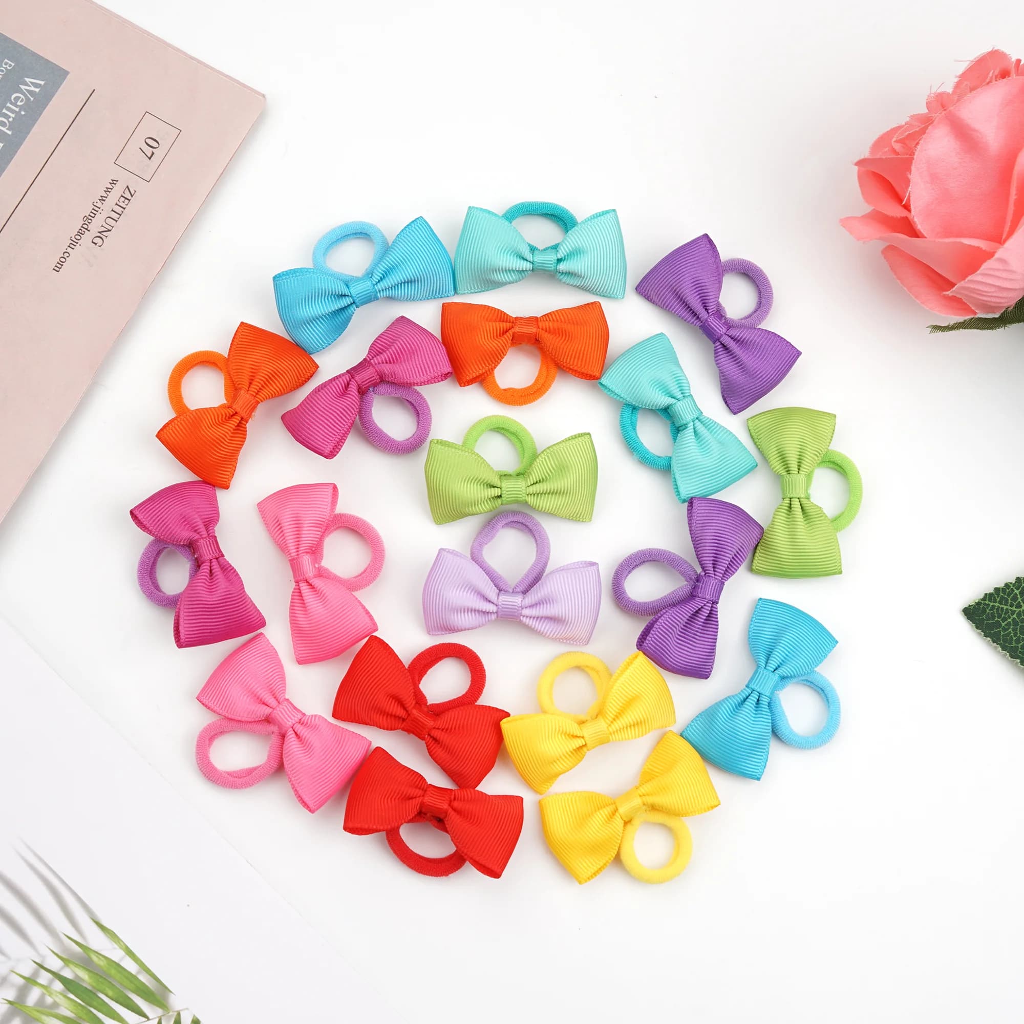 40/60/80 Élastiques à cheveux pour bébés filles, nœuds de 2 pouces, élastiques en caoutchouc, rubans