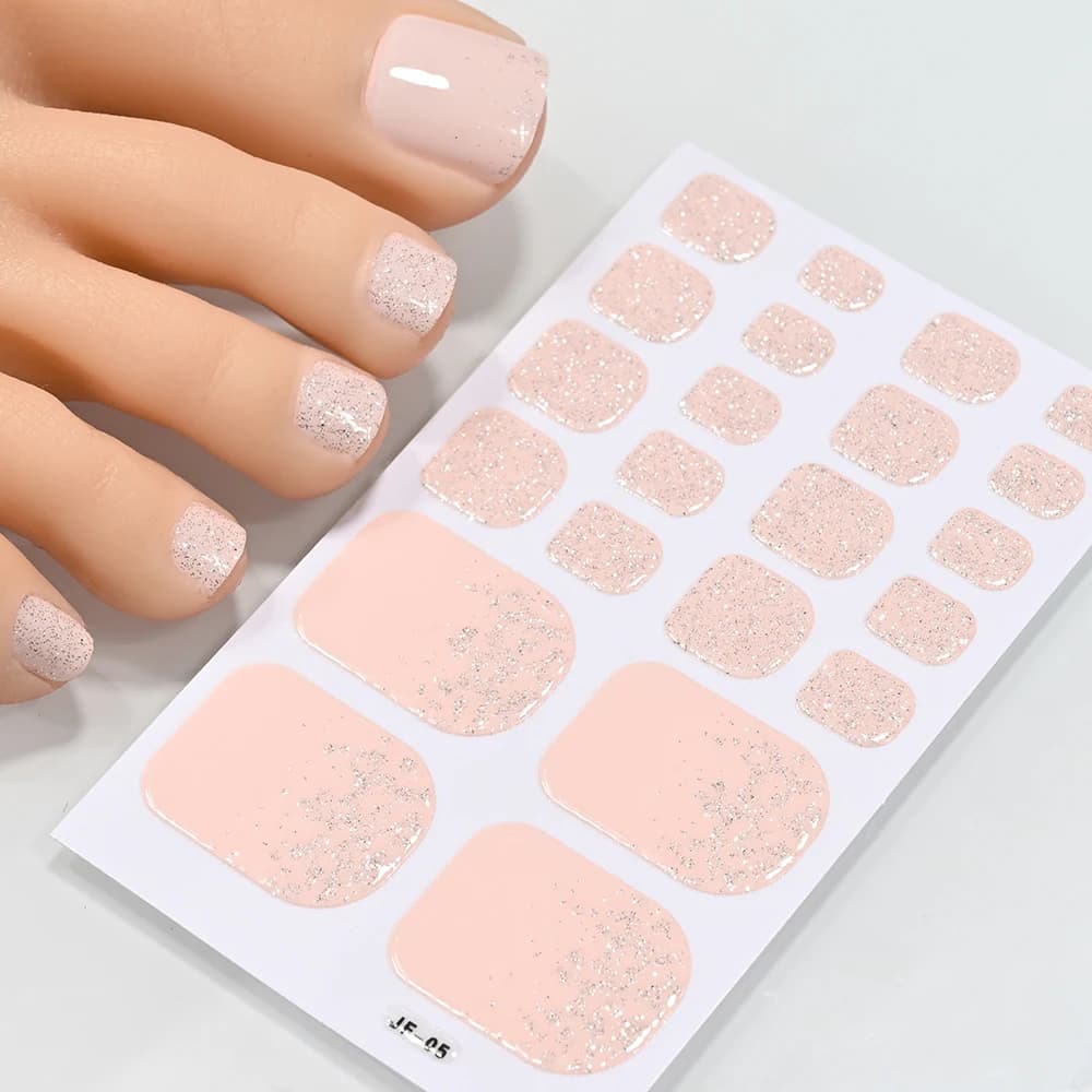 5 feuilles/110 pointes été paillettes orteil ongles autocollants couverture complète ongles envelopp