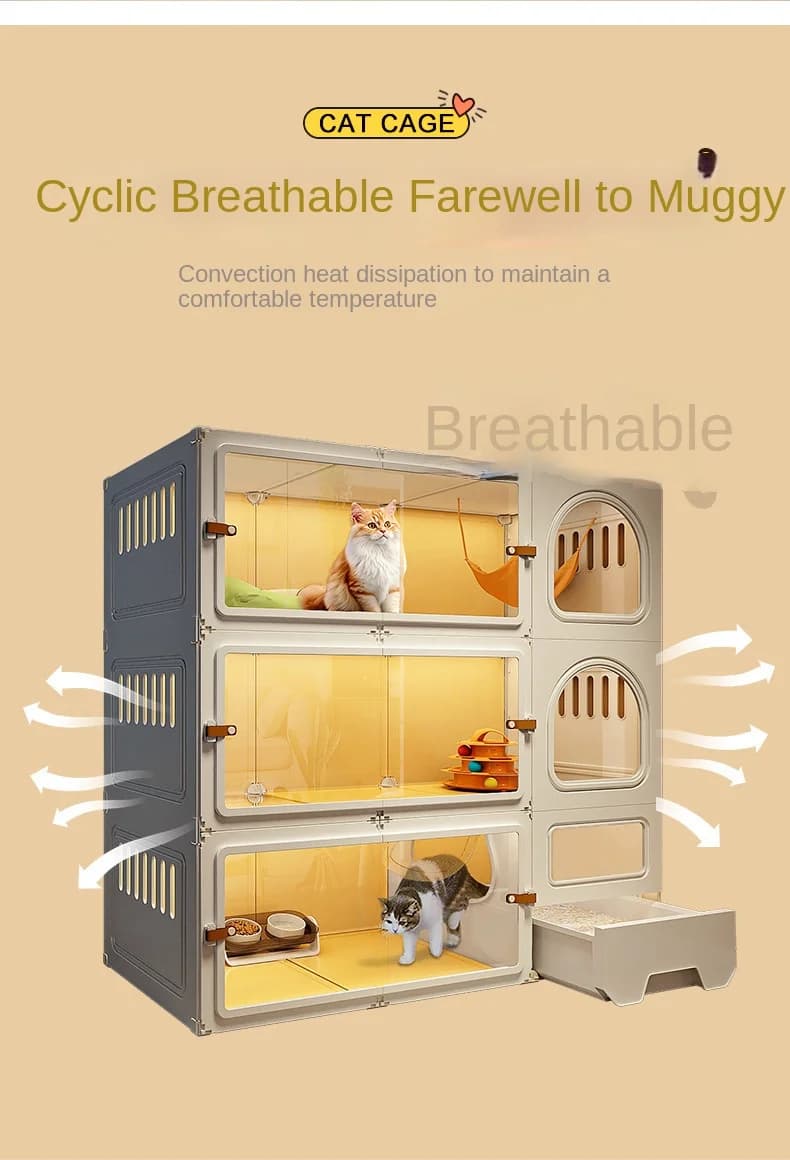 Maison pour chat à trois étages avec toilettes extractibles et maison pour chat