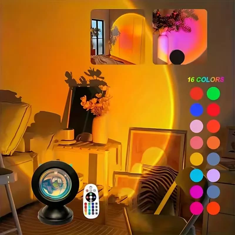 Projecteur de lumière de coucher de soleil avec télécommande, lumière nocturne à 16 couleurs, lumièr