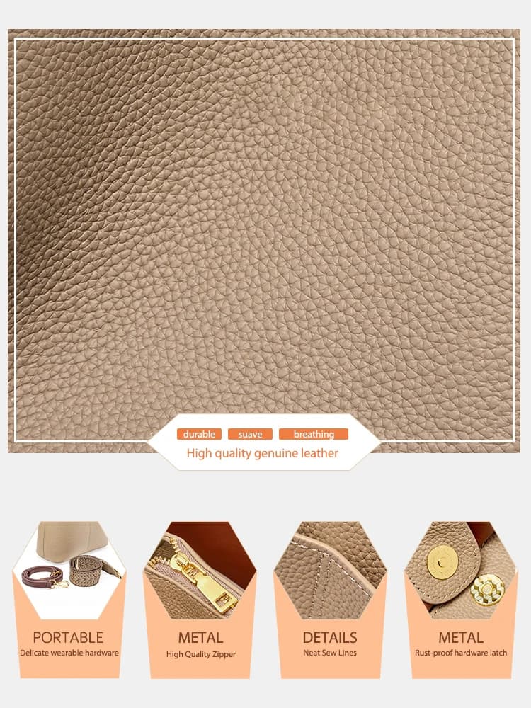Sac seau polyvalent en cuir véritable Zency pour femme, sac à main, sac fourre-tout en cuir