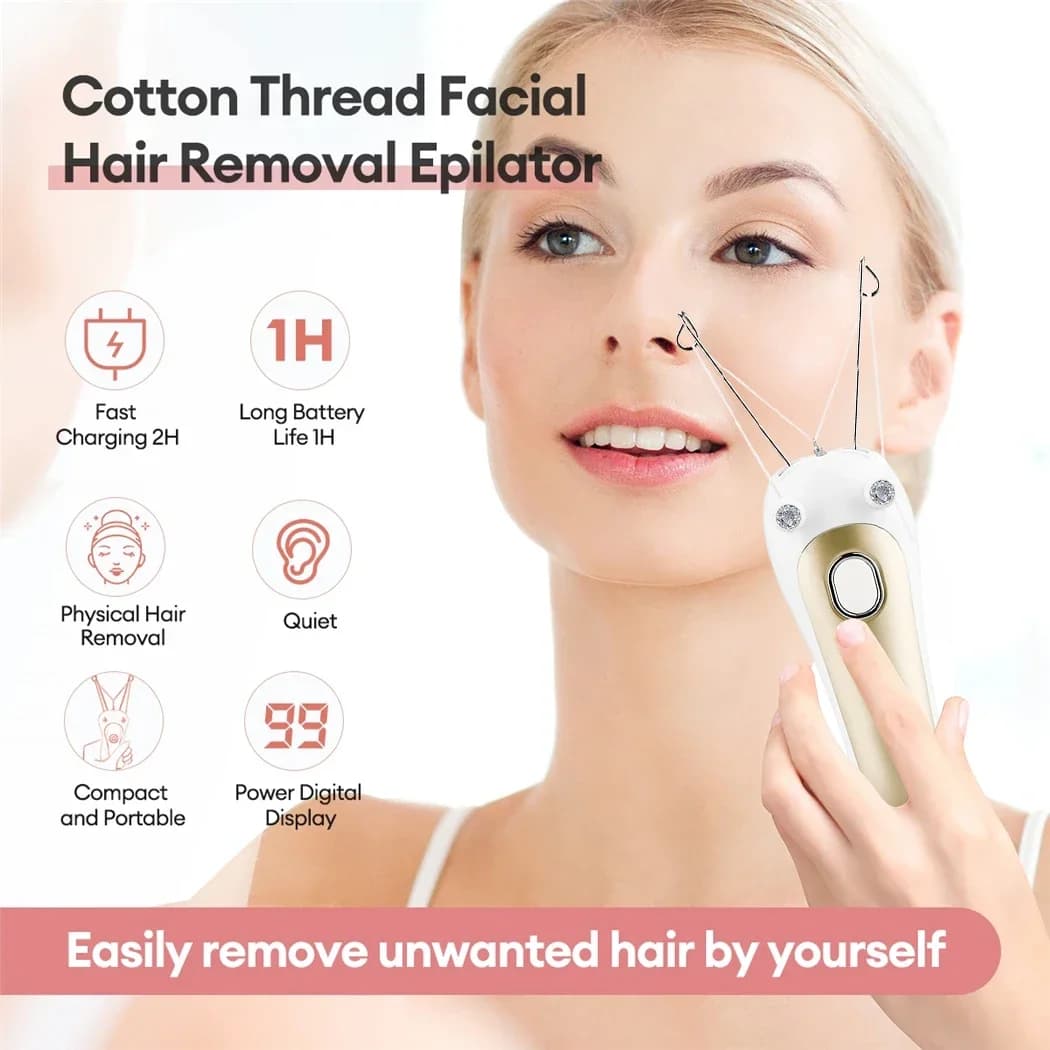 Épilateur électrique à fil pour femmes, épilateur facial et corporel indolore, fil de coton portable