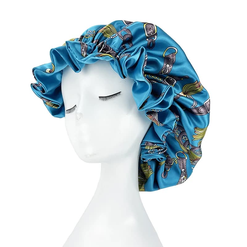 Double couche soyeux Satin Bonnet femmes bonnet de couchage grand réversible Satin doublé nuit somme