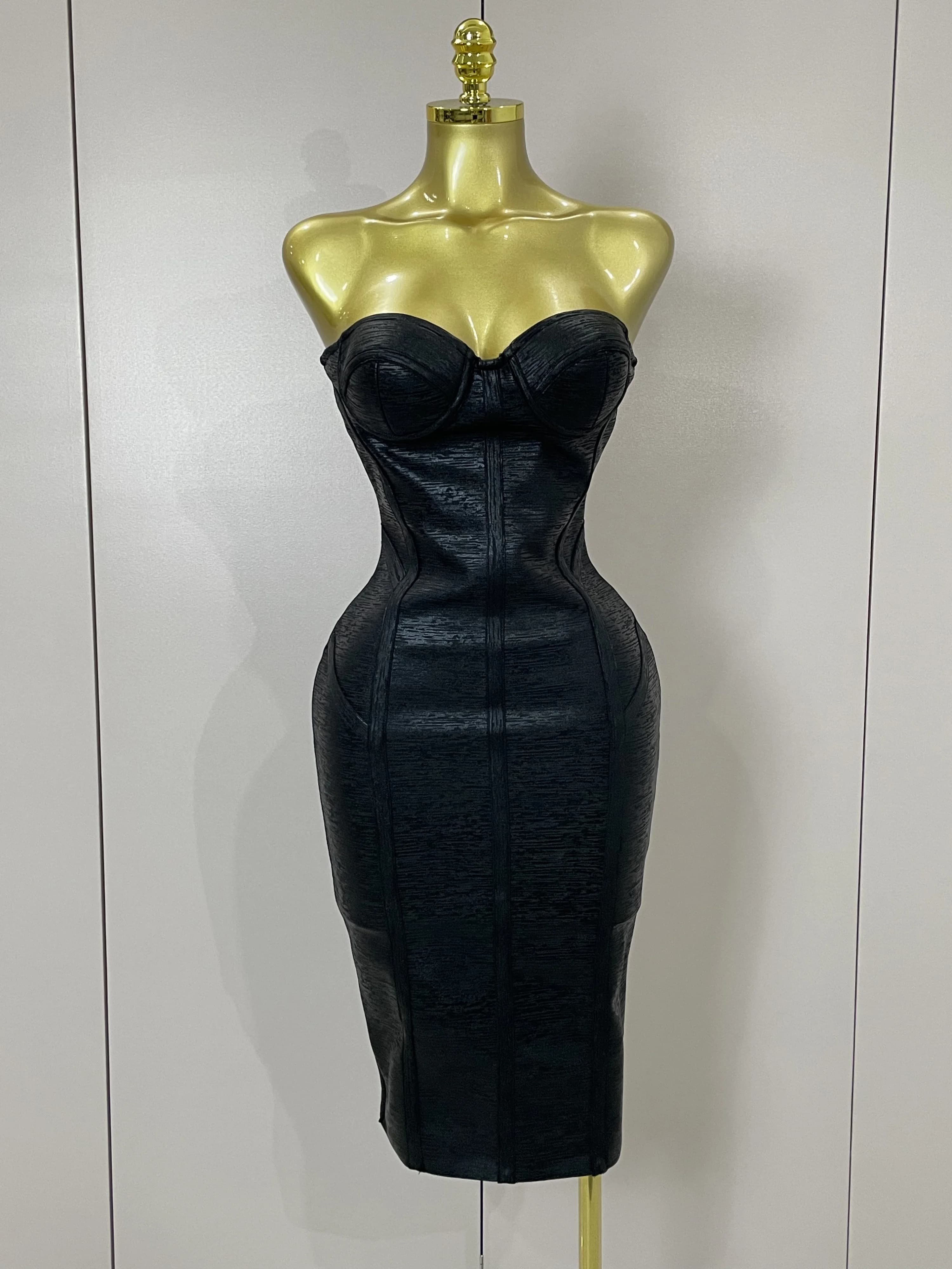 Sexy bretelles or noir feuille couleur moulante robe de pansement 2025New femmes mode célébrer soiré