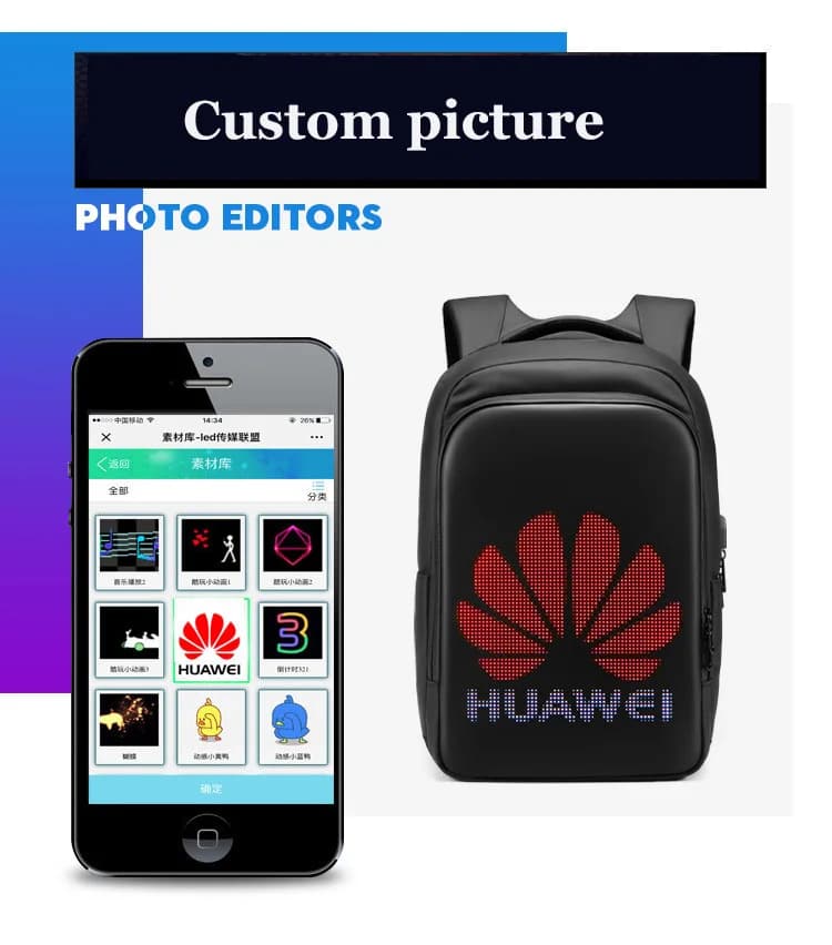 LED affichage sac à dos voyage d'affaires 15.6 pouces sac à dos pour ordinateur portable hommes bric