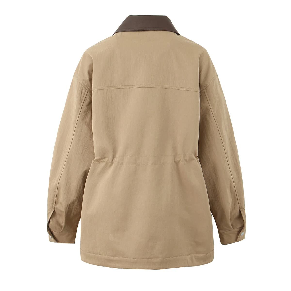 Manteau Safari en Faux Cuir Épissé pour Femme, Veste à Fermeture Éclair, 2 Poches Avant, Taille arti