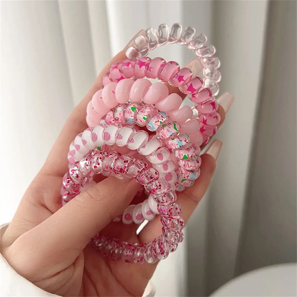 Cravates en spirale colorées pour femmes et filles, anneaux de cheveux en résine, bobine de MSI, por